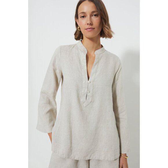 Tuckernuck Natural Linen Tatum Popover Blouse Relaxed Fit Women's S -Tan NWT - Picture 1 of 8